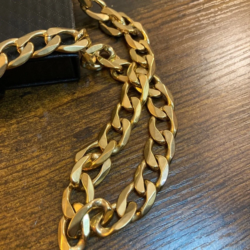 Mens ProSteel Cuban Link Chain Necklace Gold Tone Chunky 29 Inch 12mm Curb Link